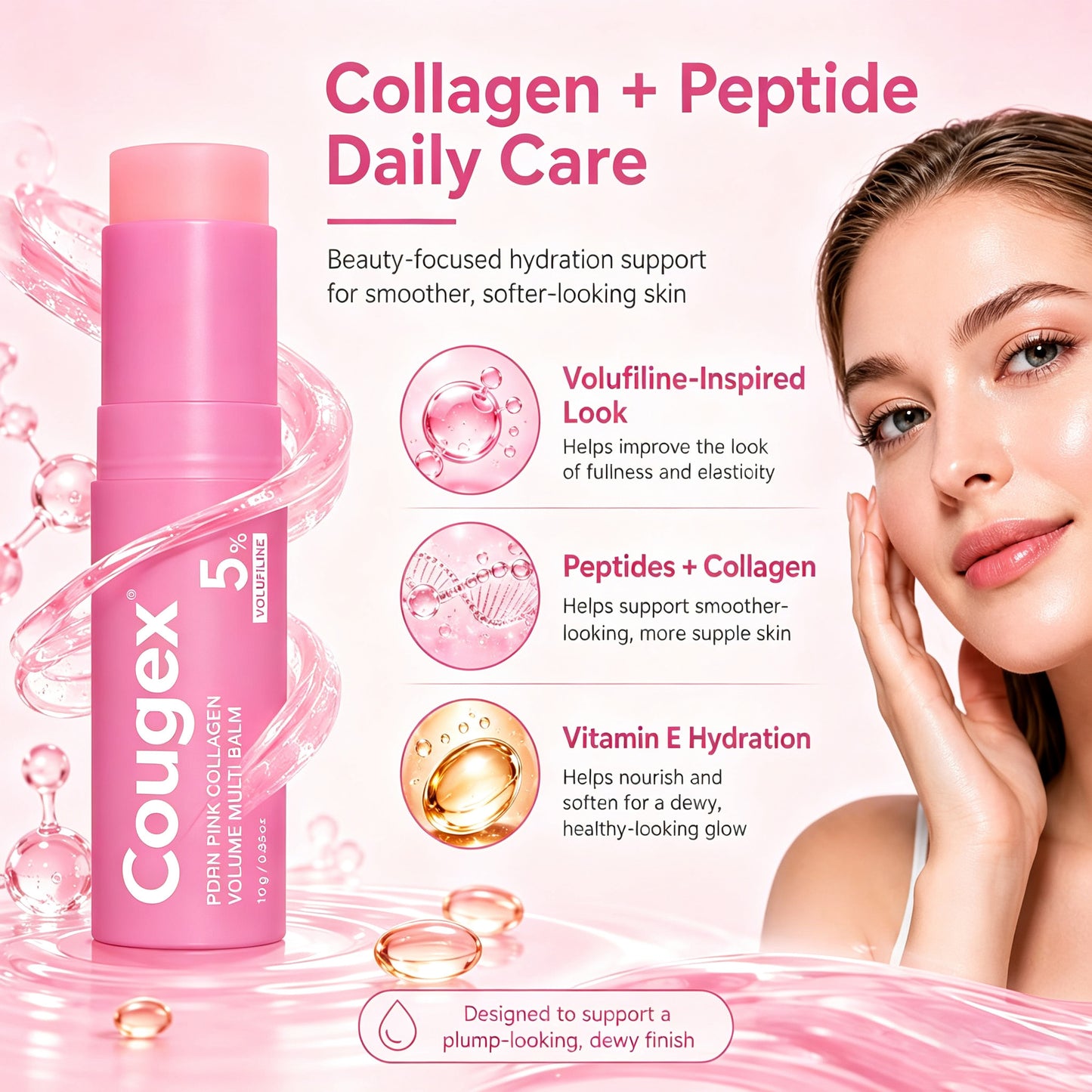 Cougex™ PDRN Collagen Multi Balm Stick – Hydrating Face Balm for Under Eyes, Lips & Neck | Firming Skin Care with Peptides